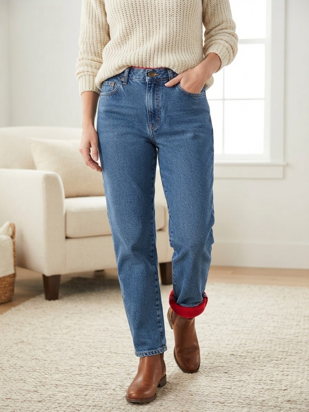 L.L. Bean Double L Relaxed Fit Fleece Lined Denim Jeans Women’s 6P
